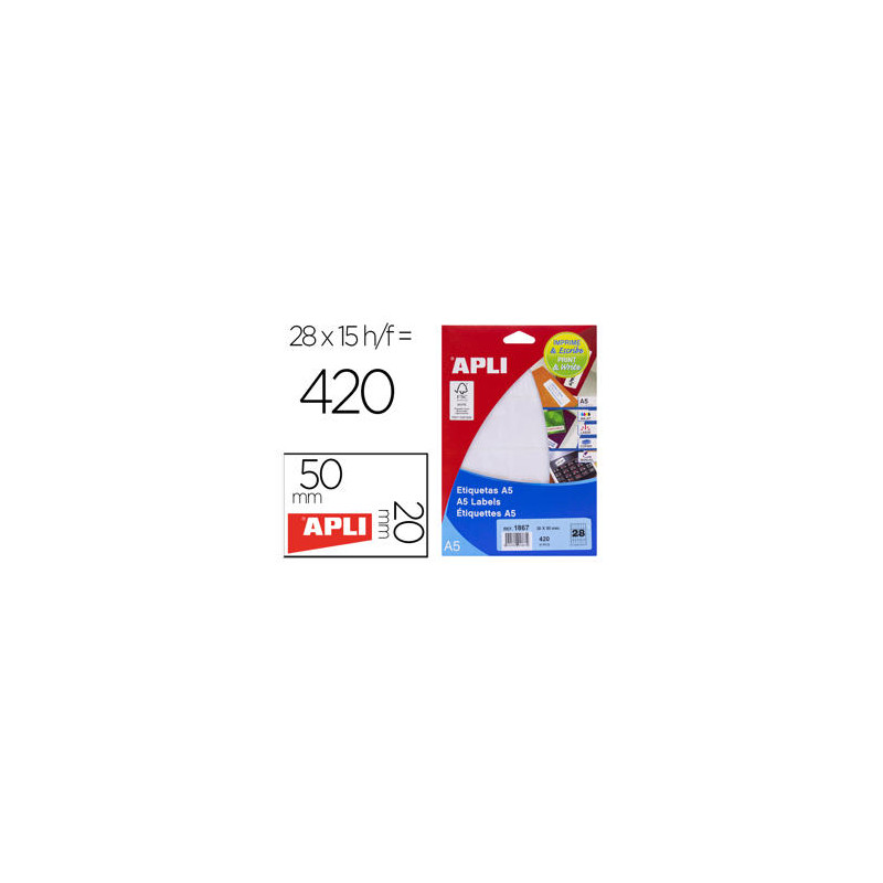 ETIQUETA ADHESIVA APLI BLANCA 20X50 MM SOBRE 420 UNIDADES