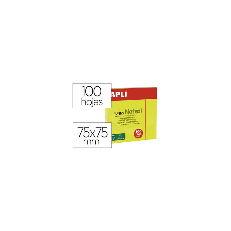 BLOC DE NOTAS ADHESIVAS QUITA Y PON APLI 75X75 MM AMARILLO FLUORESCENTE CON 100 HOJAS