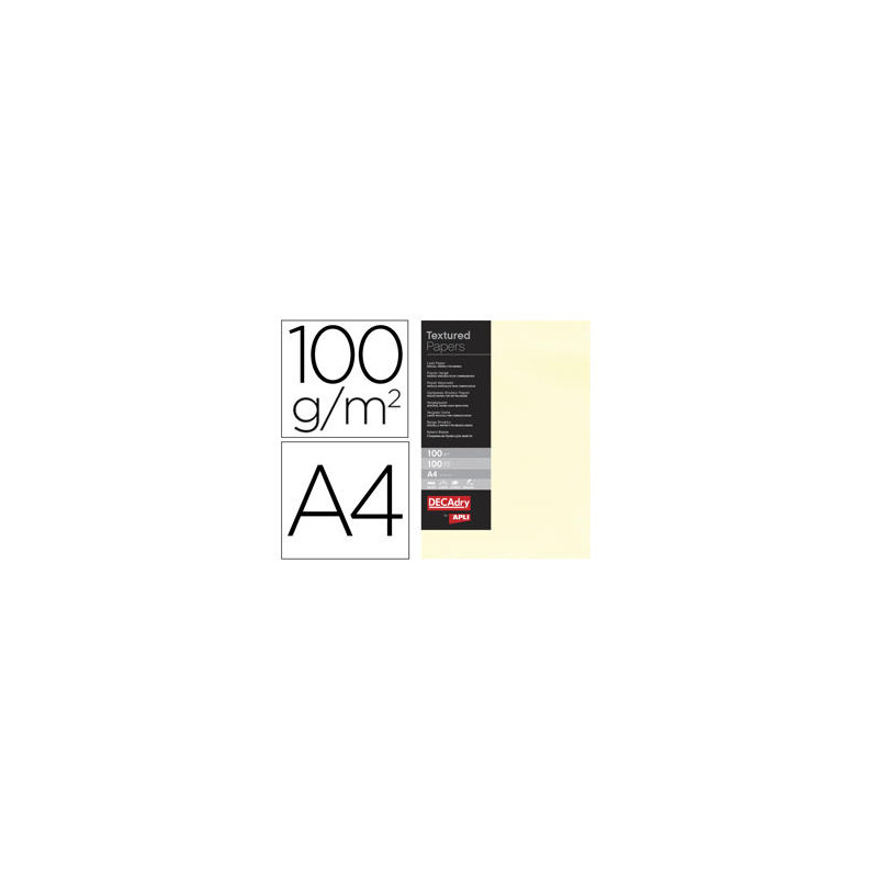 PAPEL VERJURADO APLI DIN A4 100G/M2 CREMA PAQUETE DE 100 HOJAS