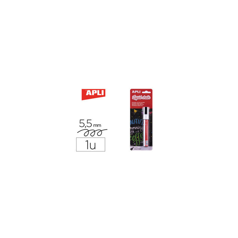 ROTULADOR APLI TIZA LIQUIDA PUNTA REDONDA TRAZO 5,5 MM BLANCO BLISTER DE 1 UNIDAD