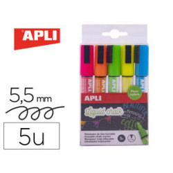 ROTULADOR APLI TIZA LIQUIDA PUNTA REDONDA TRAZO 5,5 MM BLISTER DE 5 UNIDADES COLORES SURTIDOS