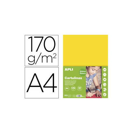CARTULINA APLI DIN A4 170G/M2 AMARILLO PAQUETE DE 50 HOJAS CARTULINA APLI DIN A4 170G/M2 AMARILLO PAQUETE DE 50 HOJAS