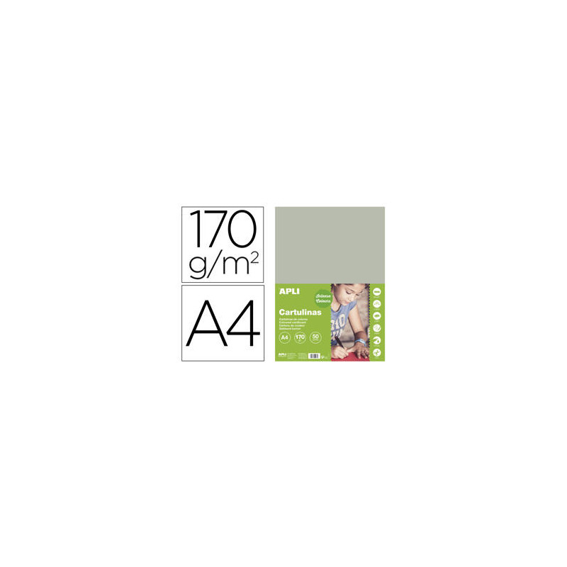 CARTULINA APLI DIN A4 170G/M2 GRIS PAQUETE DE 50 HOJAS