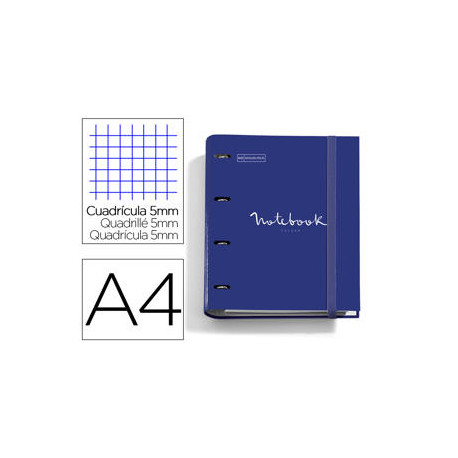 CARPETA CON RECAMBIO MIQUELRIUS EMOTIONS DIN A4 CUADRO 5 MM 4 ANILLAS 35 MM COLOR AZUL MARINO