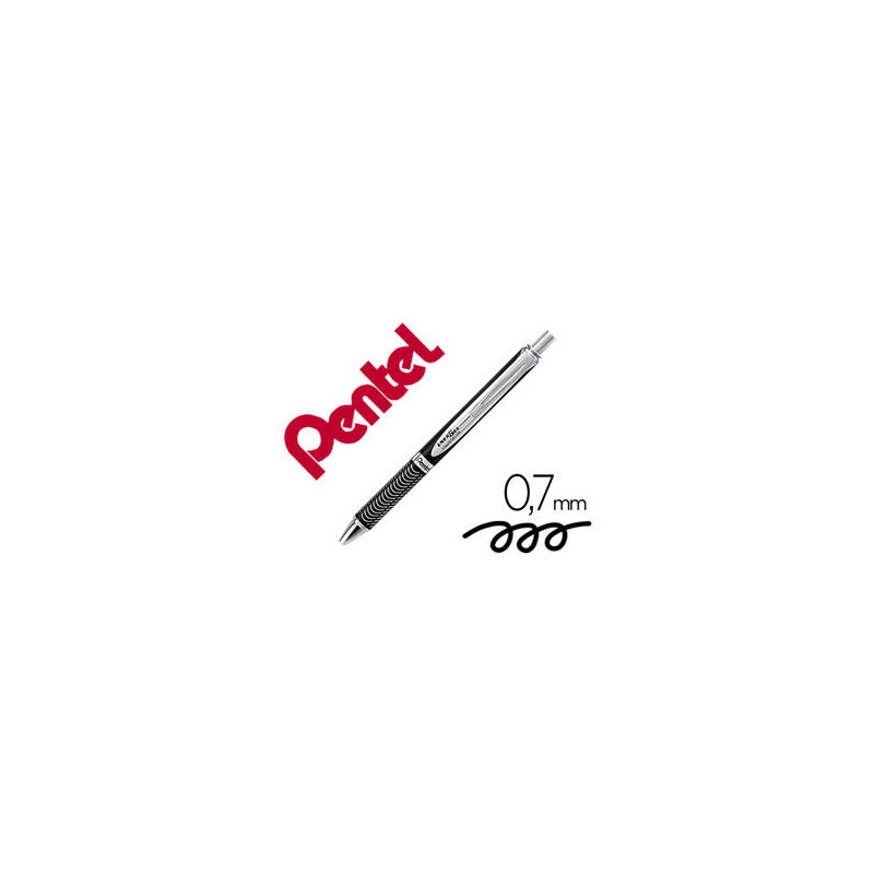 BOLIGRAFO PENTEL ENERGEL BL407A RETRACTIL 0,7 MM TINTA GEL NEGRA CUERPO METALICO PLATA CON ESTUCHE