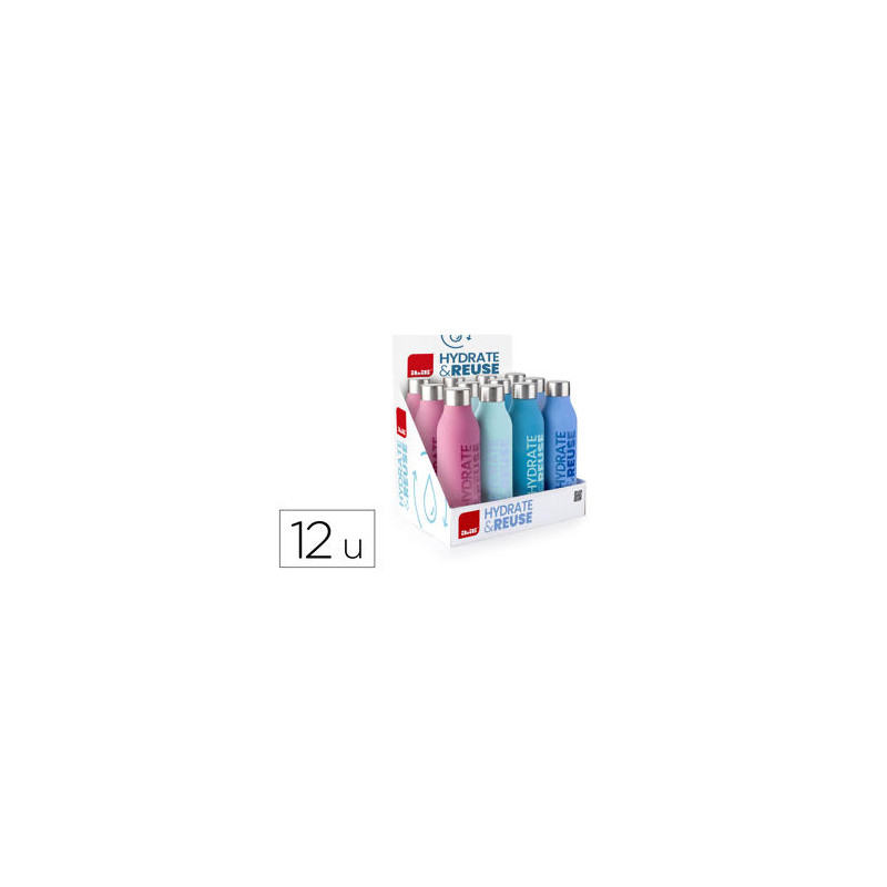 BOTELLA PORTALIQUIDOS IBILI DOBLE PARED LIBRE BPA 500 ML EXPOSITOR DE 12 UNIDADES COLORES SURTIDOS