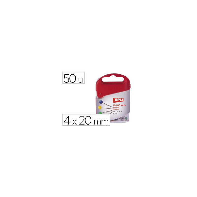 AGUJAS SEÑALIZADORAS APLI MAPAS 4 X 20 MM CAJA DE 50 UNIDADES COLORES SURTIDOS