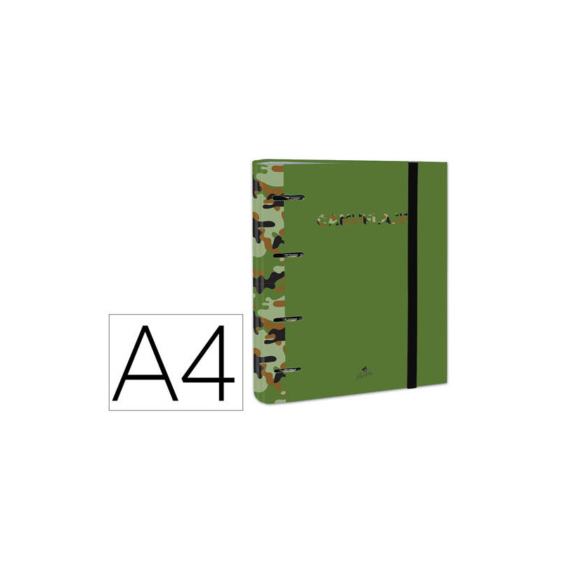 CARPETA DE 4 ANILLAS DE 40 MM MIXTAS CARTON FORRADO FOLIO COLORES SURTIDOS CAMUFLAJE 6 DISEÑOS