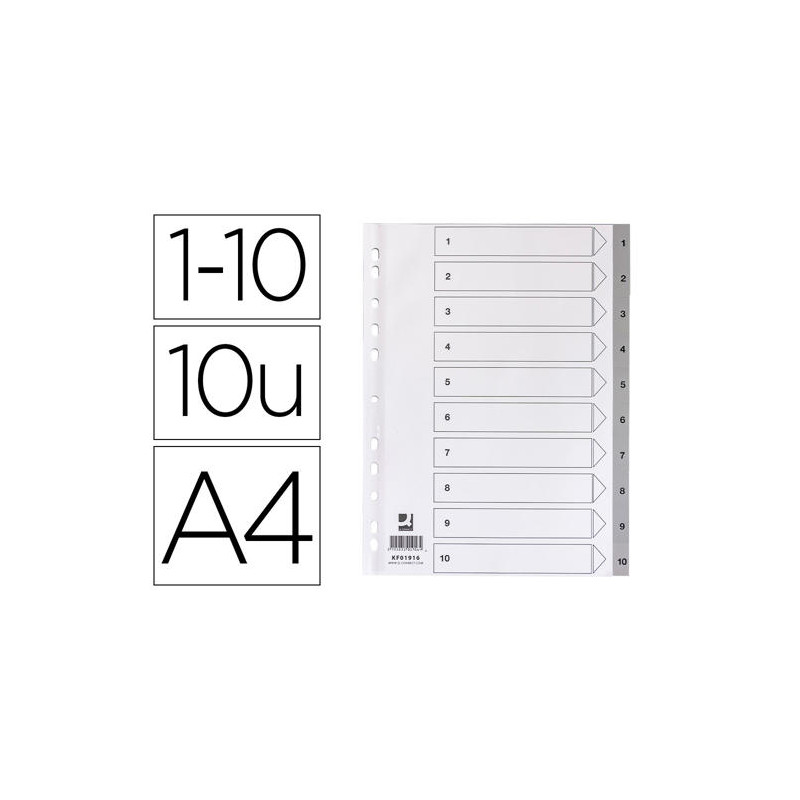 SEPARADOR NUMERICO Q-CONNECT PLASTICO 1-10 JUEGO DE 10 SEPARADORES DIN A4 MULTITALADRO