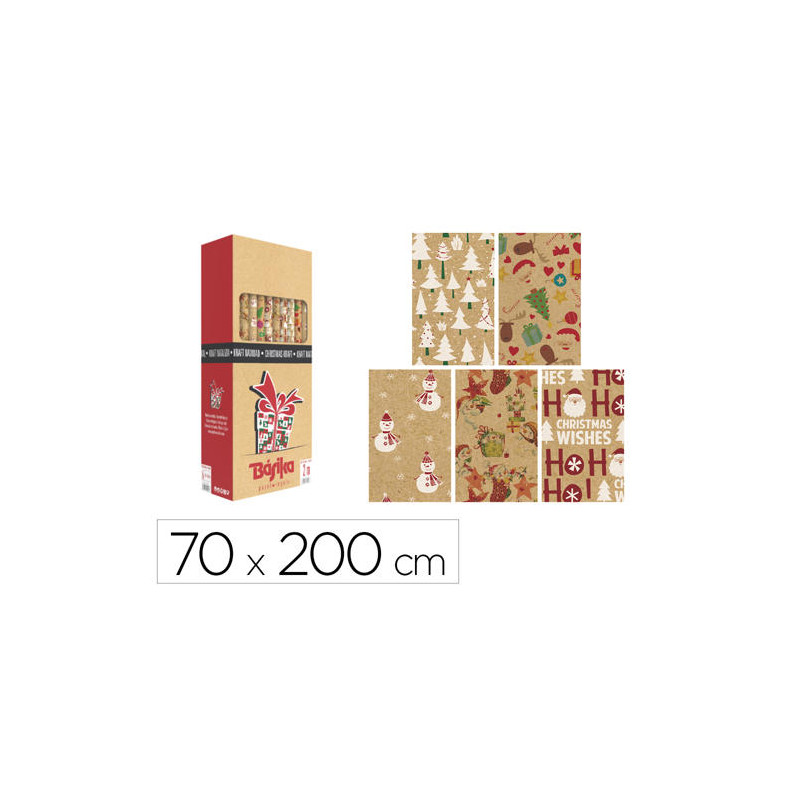 PAPEL DE REGALO BASIKA KRAFT NAVIDAD ROLLO ANCHO 70 CM LONGITUD 2 M DISEÑOS SURTIDOS GRAMAJE 50 GR