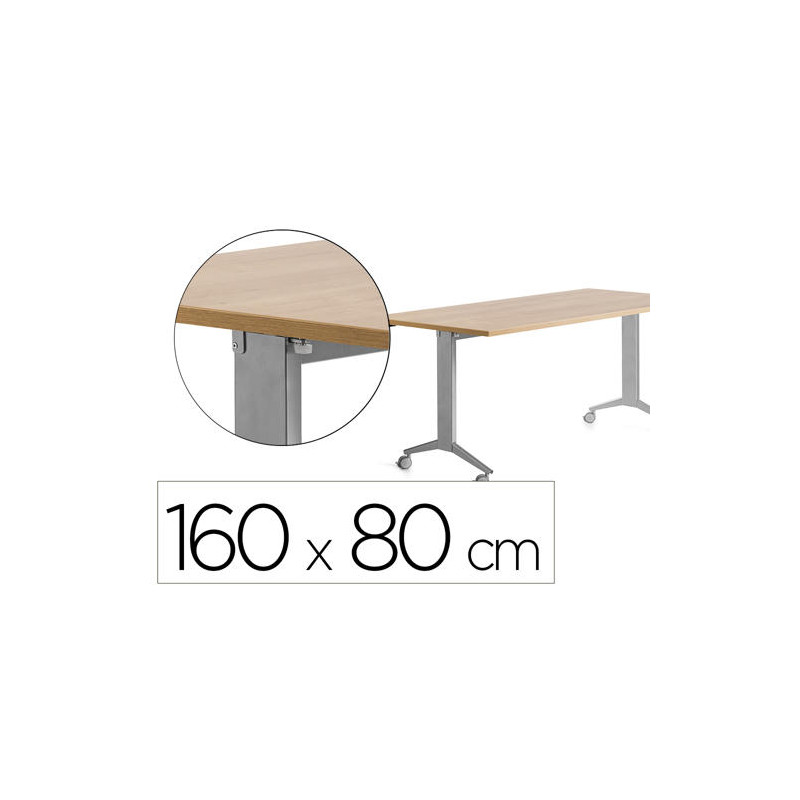 MESA ROCADA 2002FD08 CON TABLERO ABATIBLE COLOR ALUMINIO/ROBLE 160X80 CM