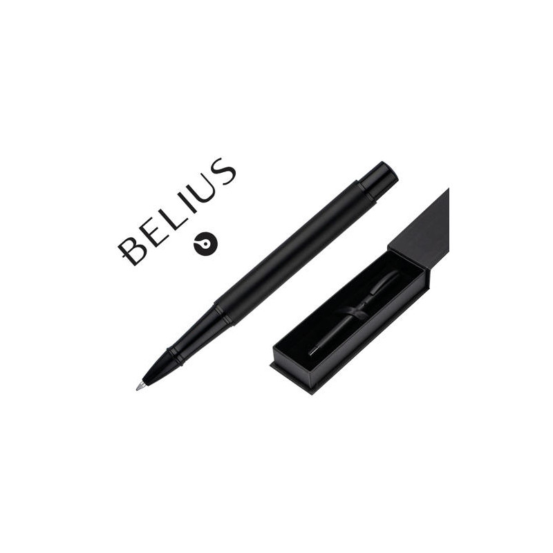 BOLIGRAFO BELIUS TURBO ALUMINIO COLOR NEGRO TINTA AZUL CAJA DE DISEÑO