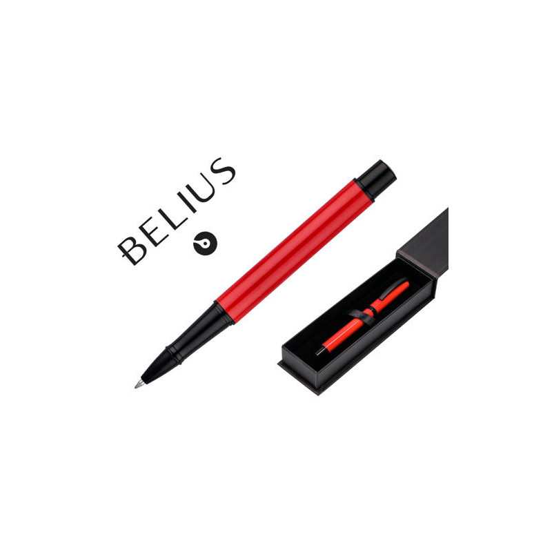 BOLIGRAFO BELIUS TURBO ALUMINIO COLOR ROJO Y NEGRO TINTA AZUL CAJA DE DISEÑO