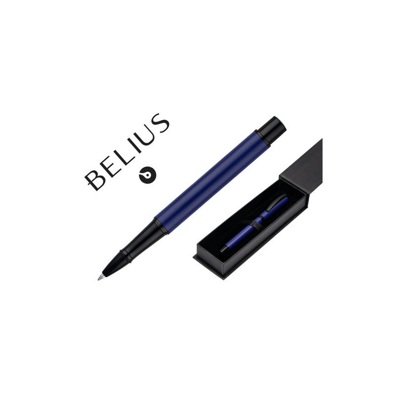 BOLIGRAFO BELIUS TURBO ALUMINIO COLOR AZUL Y NEGRO TINTA AZUL CAJA DE DISEÑO