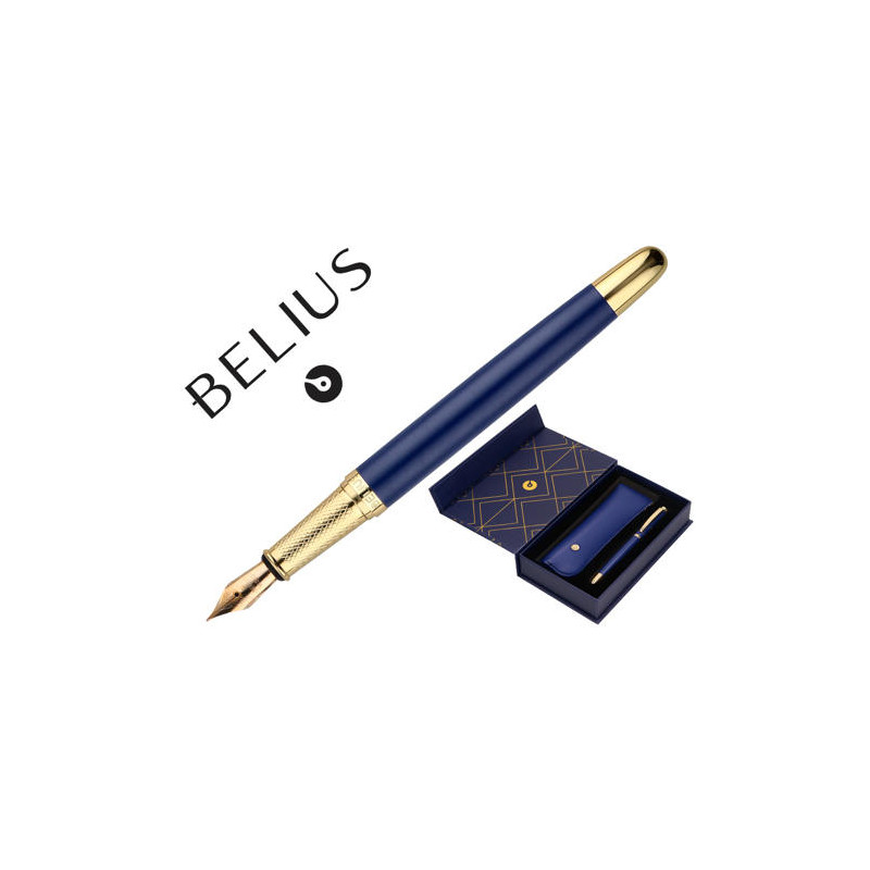 PLUMA Y ESTUCHE BELIUS SOIREE COLOR ART DECO AZUL MARINO Y DORADO TINTA AZUL CAJA DE DISEÑO