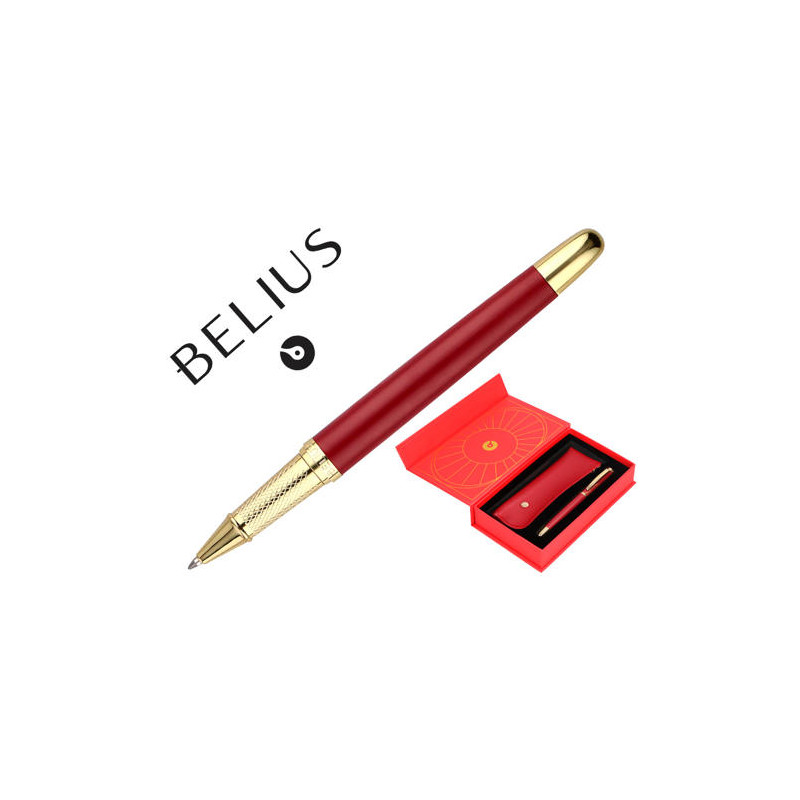 BOLIGRAFO Y ESTUCHE BELIUS SOIREE COLOR ART DECO GRANATE Y DORADO TINTA AZUL CAJA DE DISEÑO