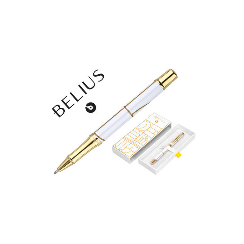 BOLIGRAFO BELIUS CARTE BLANCHE COLOR Y BLANCO DORADO TINTA AZUL CAJA DE DISEÑO