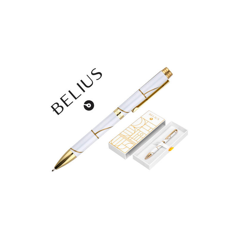 ROLLER BELIUS CARTE BLANCHE COLOR BLANCO Y DORADO TINTA NEGRA CAJA DE DISEÑO
