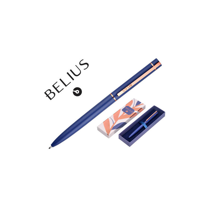 BOLIGRAFO BELIUS ROSE ALUMINIO COLOR AZUL ELECTRICO/ORO ROSA TINTA AZUL CAJA DE DISEÑO
