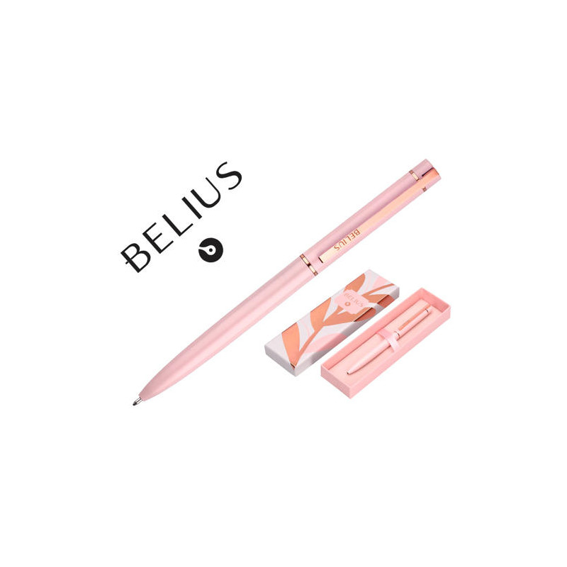 BOLIGRAFO BELIUS ROSE ALUMINIO COLOR ROSA/ORO ROSA TINTA AZUL CAJA DE DISEÑO