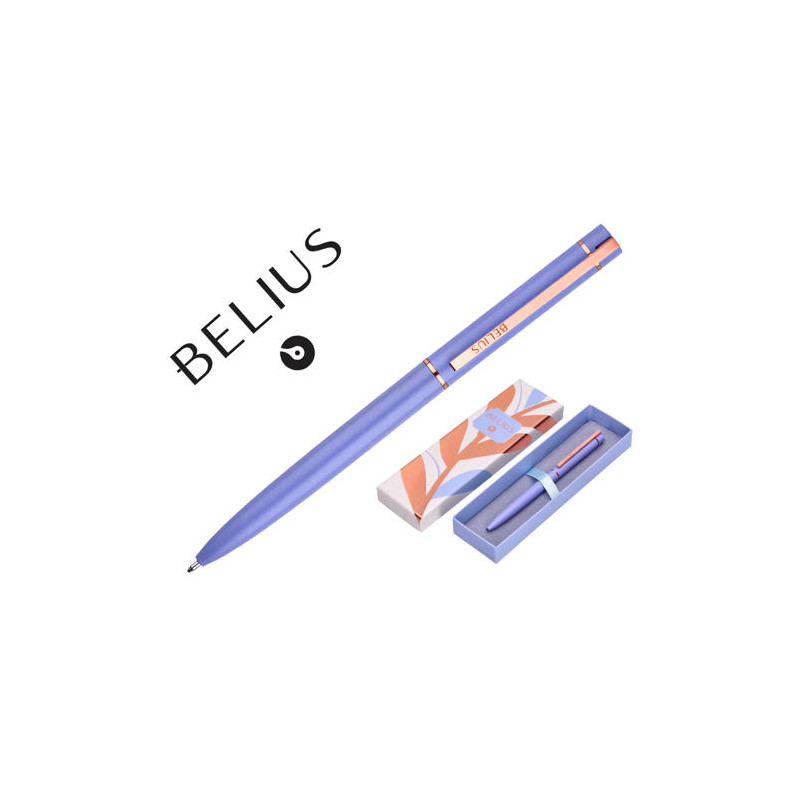BOLIGRAFO BELIUS ROSE ALUMINIO COLOR LAVANDA/ORO ROSA TINTA AZUL CAJA DE DISEÑO