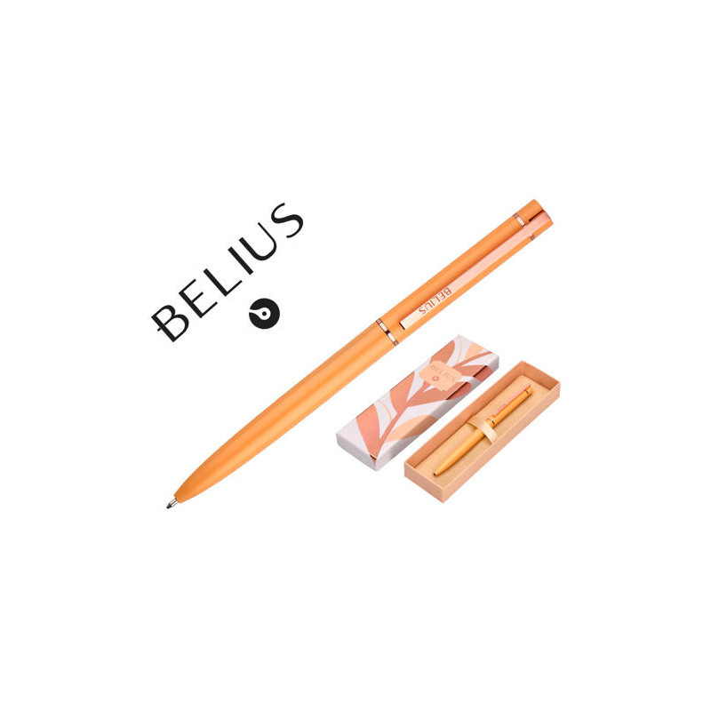 BOLIGRAFO BELIUS ROSE ALUMINIO COLOR NARANJA/ORO ROSA TINTA AZUL CAJA DE DISEÐO