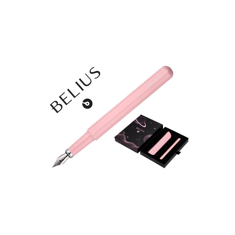 PLUMA Y FUNDA DE SIMILPIEL BELIUS SPACE B COLOR MINIMALISTA ROSA TINTA AZUL CAJA DE DISEÑO