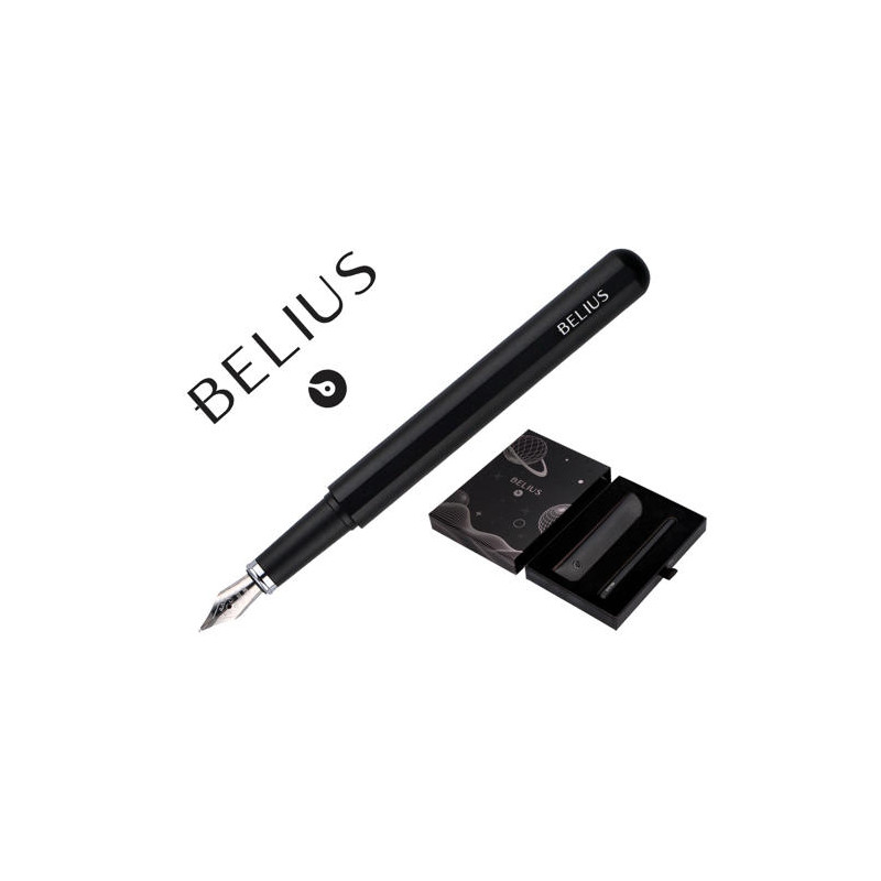 PLUMA Y FUNDA DE SIMILPIEL BELIUS SPACE B COLOR MINIMALISTA NEGRO TINTA AZUL CAJA DE DISEÑO