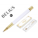 BOLIGRAFO BELIUS MACARON BLISS FORMA HEXAGONAL COLOR BLANCO Y DORADO TINTA AZUL CAJA DE DISEÑO