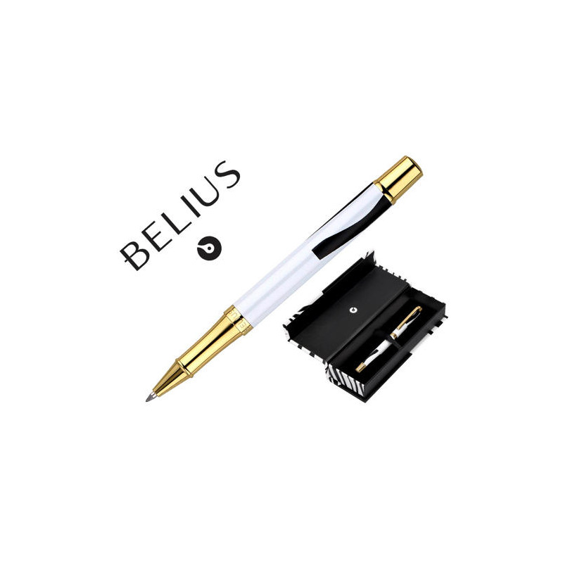 BOLIGRAFO BELIUS DUALITA CUERPO NEGRO COLOR BLANCO TINTA AZUL CAJA DE DISEÑO