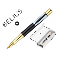 BOLIGRAFO BELIUS DUALITA CUERPO BLANCO COLOR NEGRO TINTA AZUL CAJA DE DISEÑO