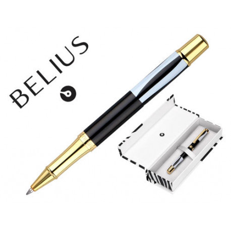 BOLIGRAFO BELIUS DUALITA CUERPO BLANCO COLOR NEGRO TINTA AZUL CAJA DE DISEÑO