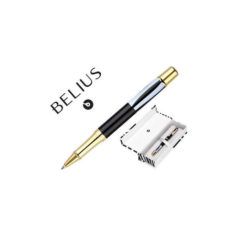 BOLIGRAFO BELIUS DUALITA CUERPO BLANCO COLOR NEGRO TINTA AZUL CAJA DE DISEÑO