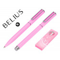 JUEGO BOLIGRAFO Y ROLLER BELIUS ENDLESS SUMMER ALUMINIO COLOR ROSA Y PLATEADO TINTA AZUL CAJA DE DIS