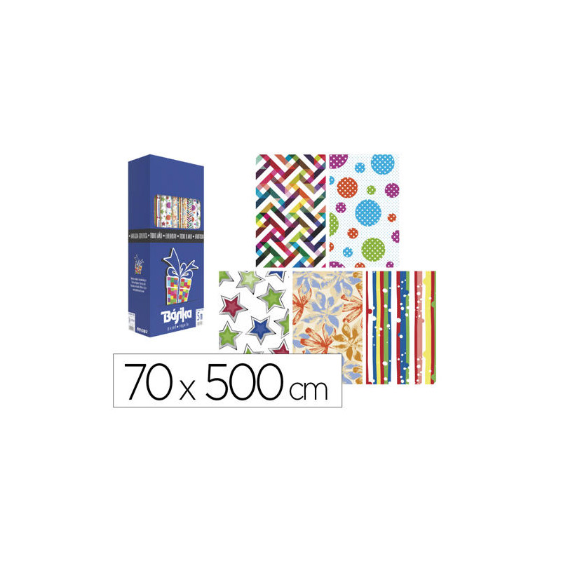 PAPEL DE REGALO BASIKA TODO AÑO ROLLO ANCHO 70 CM LONGITUD 5 M MODELOS SURTIDOS GRAMAJE 50 GR
