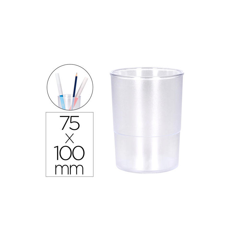CUBILETE PORTALAPICES Q-CONNECT TRANSPARENTE PLASTICO DIAMETRO 75 MM ALTO 100 MM