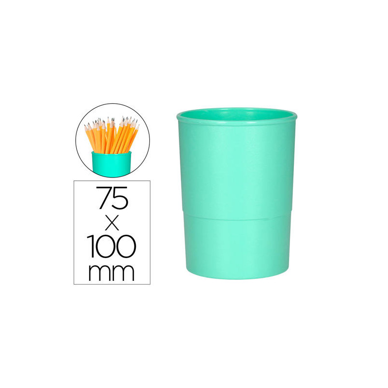 CUBILETE PORTALAPICES Q-CONNECT VERDE MENTA PASTEL OPACO PLASTICO DIAMETRO 75 MM ALTO 100 MM
