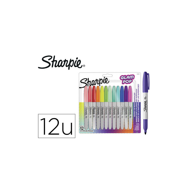 ROTULADOR SHARPIE PERMANENTE FINO GLAM POP BLISTER DE 12 UNIDADES COLORES SURTIDOS