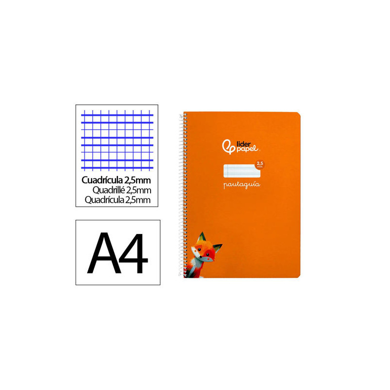 CUADERNO ESPIRAL LIDERPAPEL DIN A4 PAUTAGUIA TAPA DURA 80H 90 GR CUADRO PAUTADO 2,5 MM COLOR NARANJA