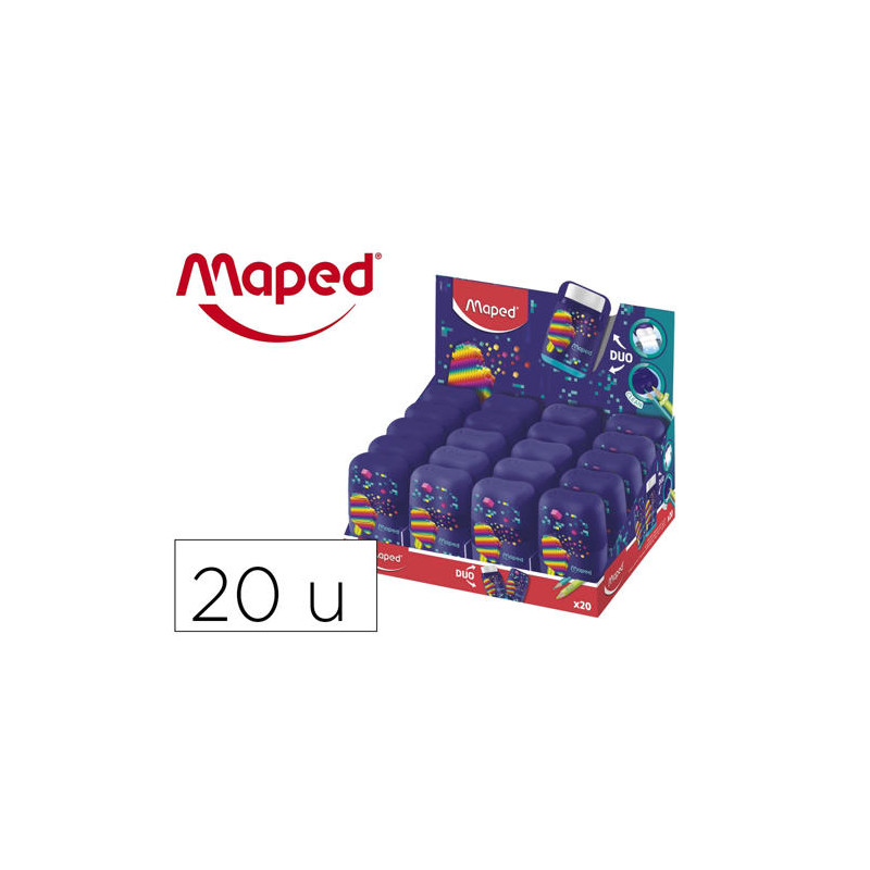 SACAPUNTAS MAPED PLASTICO CONNECT PIXEL PARTY 2 USOS CON GOMA DE BORRAR