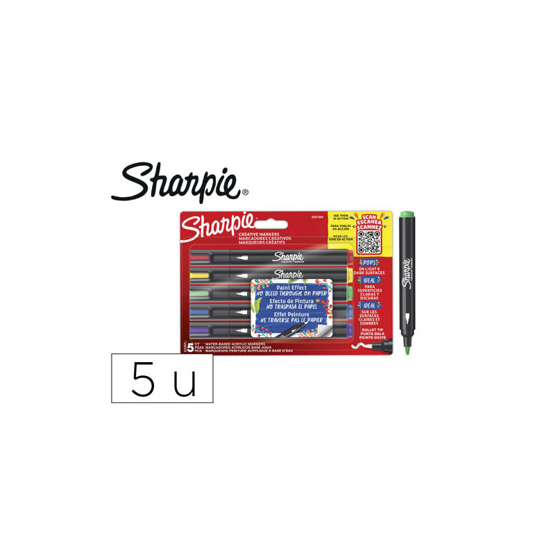 ROTULADOR SHARPIE ACRYLIC PUNTA REDONDA BLISTER DE 5 UNIDADES COLORES SURTIDOS