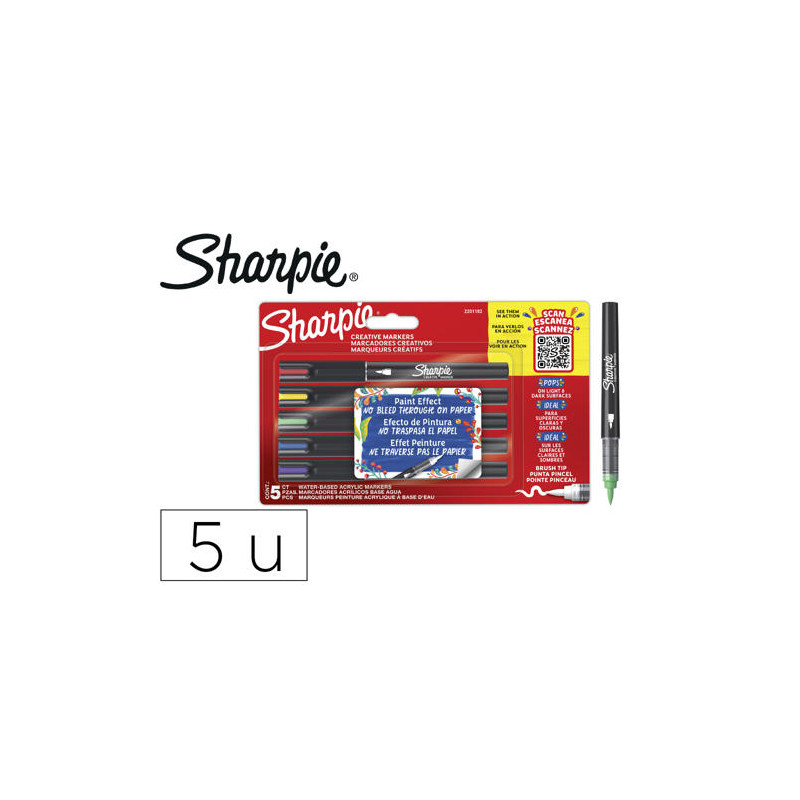 ROTULADOR SHARPIE ACRYLIC PUNTA PINCEL BLISTER DE 5 UNIDADES COLORES SURTIDOS