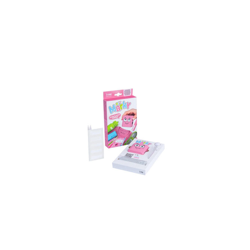 SELLO MARCADOR DE ROPA MARKY INFANTIL ROSA INCLUYE TINTA KIT DE ETIQUETAS Y CINTA TERMOADHESIVA