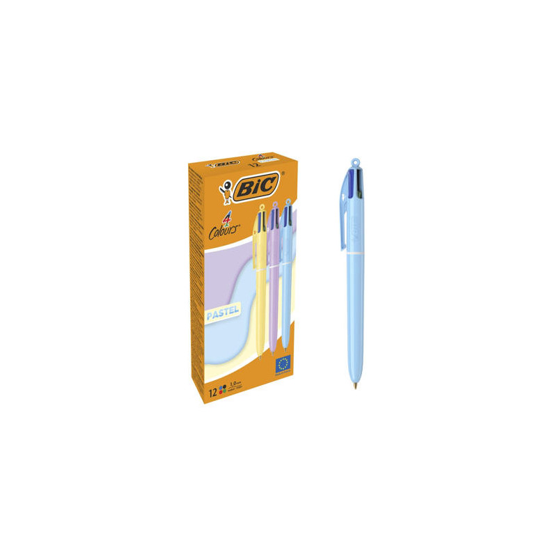BOLIGRAFO BIC CUATRO COLORES PASTEL PUNTA DE 1 MM CAJA DE 12 UNIDADES COLORES SURTIDOS