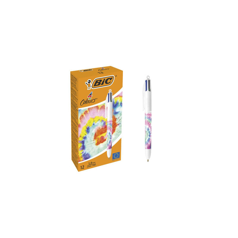 BOLIGRAFO BIC CUATRO COLORES TIEDYE PASTEL PUNTA DE 1 MM CAJA DE 12 UNIDADES