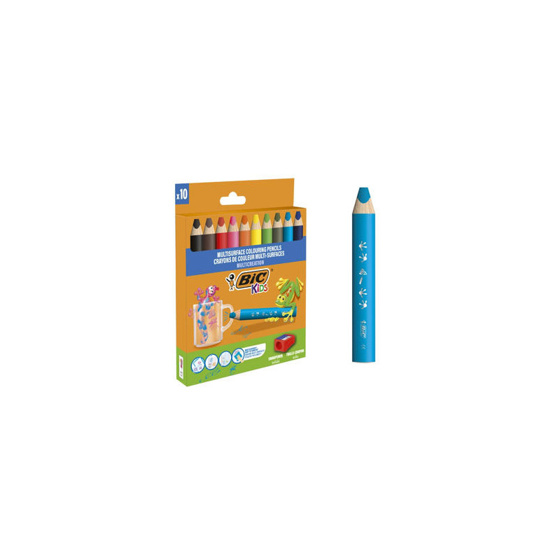 LAPICES DE COLORES BIC MULTISUPERFICIES TRIANGULARES MINA BORRABLE CAJA DE 10 UNIDADES COLORES SURTI