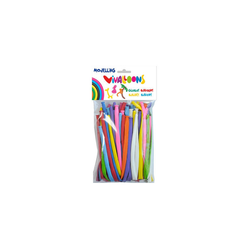 GLOBO 100% LATEX BIODEGRADABLE PARA MODELAR FIGURAS COLORES SURTIDOS BLISTER DE 50 UNIDADES