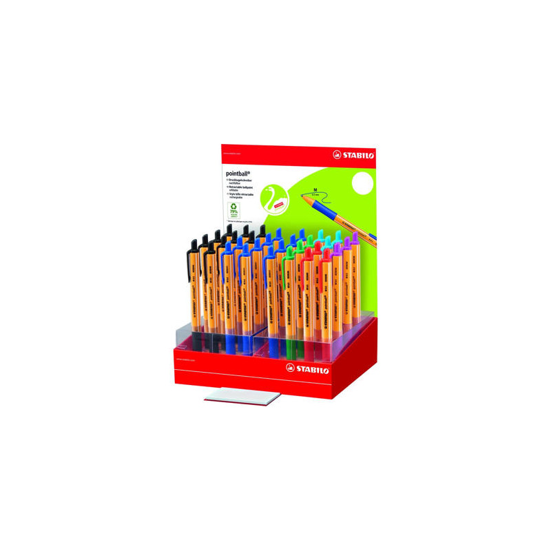 BOLIGRAFO STABILO POINTBALL RETRACTIL TINTA ACEITE TRAZO 0,5 MM EXPOSITOR DE 32 UNIDADES COLORES SUR