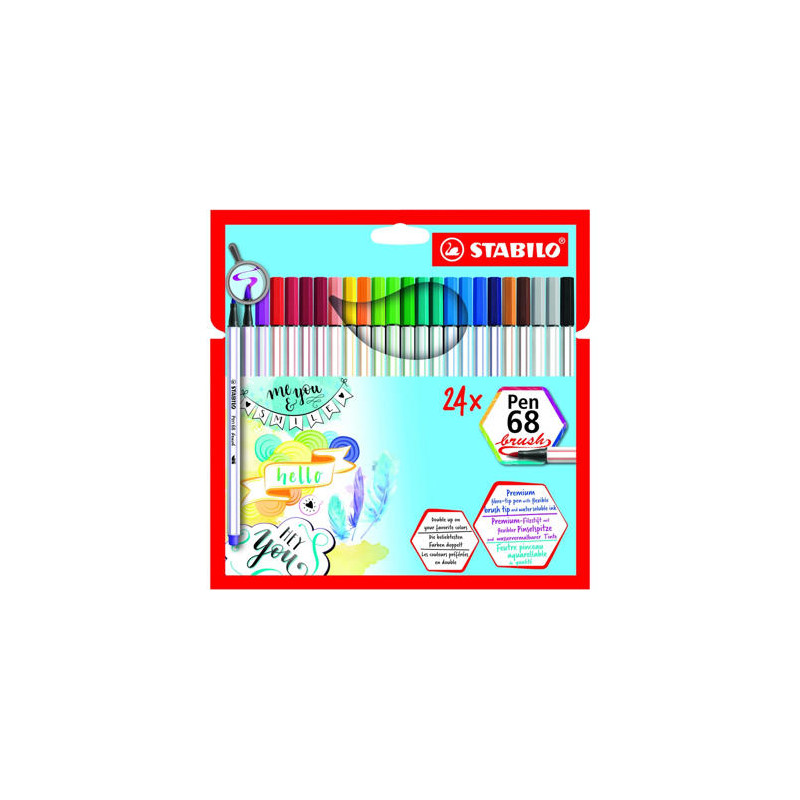 ROTULADOR STABILO ACUARELABLE PEN 68 BRUSH PUNTA PINCEL ESTUCHE DE 24 UNIDADES COLORES SURTIDOS