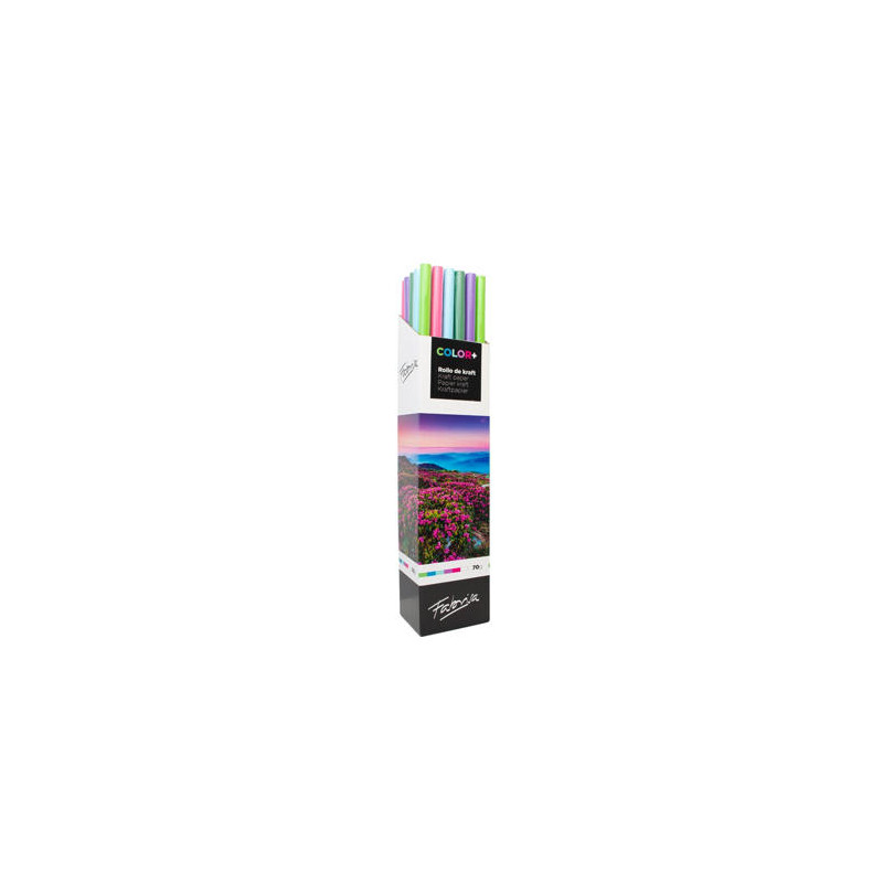 PAPEL KRAFT FABRISA COLOR PLUS ROLLO 1 X 3 MT EXPOSITOR DE 30 UNIDADES COLORES SURTIDOS